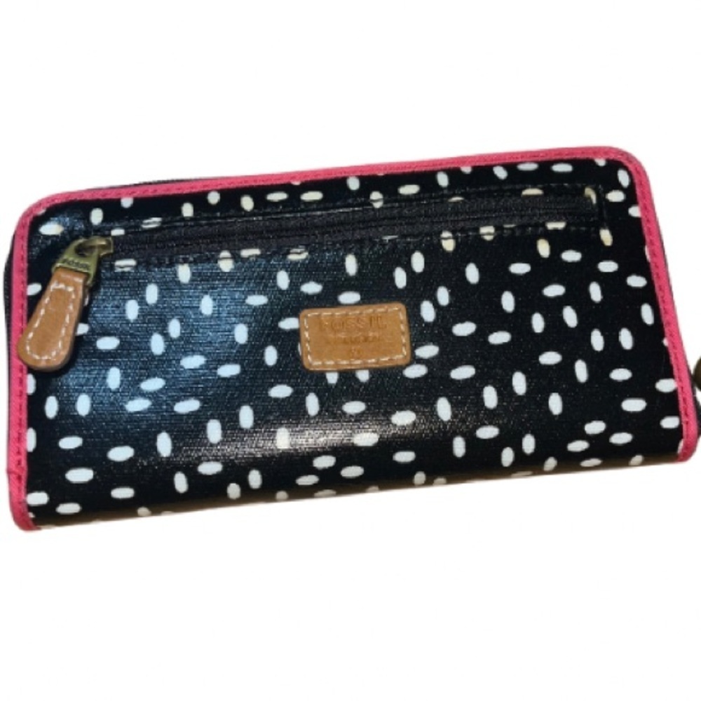 NWOT Fossil Black Mini Dot Key Per Zip Around Long Wallet - Picture 7 of 12